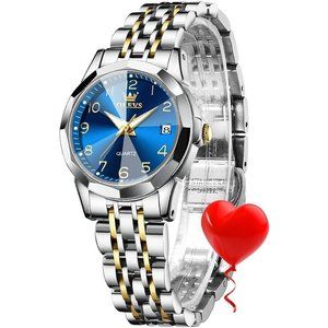 Olevs Silver Women Stainless Steel Analog Quartz Date Waterproof Wrist Watch